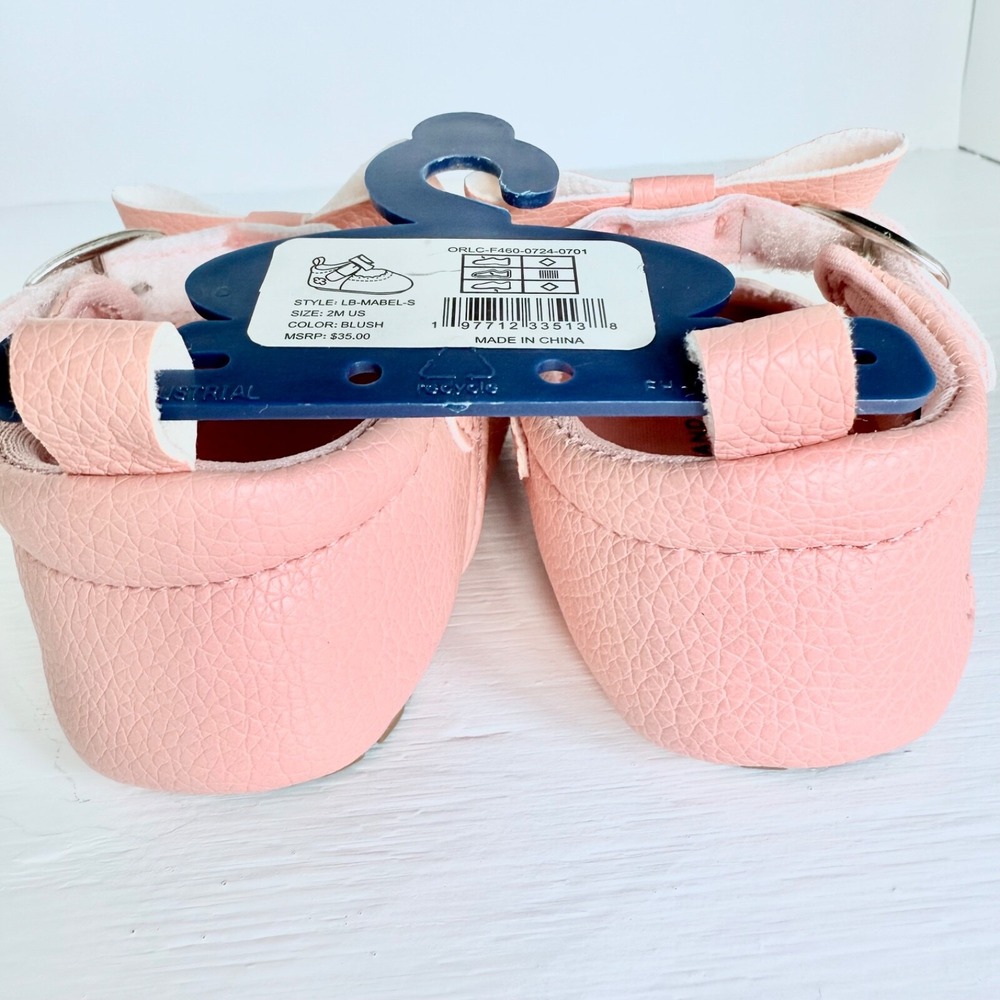 Lucky Brand MaryJane Baby Crib Shoes Blush,Faux Leather,Bow,Infant(2)3-6 MTHS - Picture 7 of 9